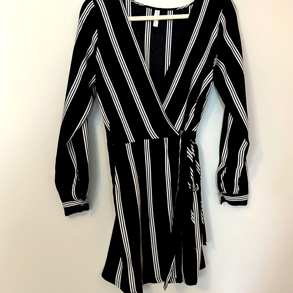 Black & White Long Sleeve Wrap Dress